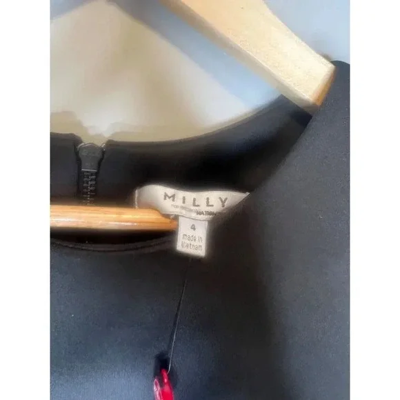 MILLY black shift dress pencil dress career modest holiday party size 4 MIDI - Picture 4 of 6